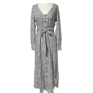 New ASOS Maternity Tie Waist Button Front Long Sleeve Midi Dress White Black 4